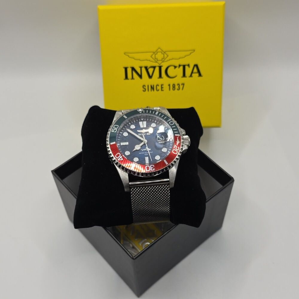 *Preowned*Invicta Pro Diver Men's Quartz Watch,Blue Dial, Red/Green Bezel, 100m - Picture 2 of 4